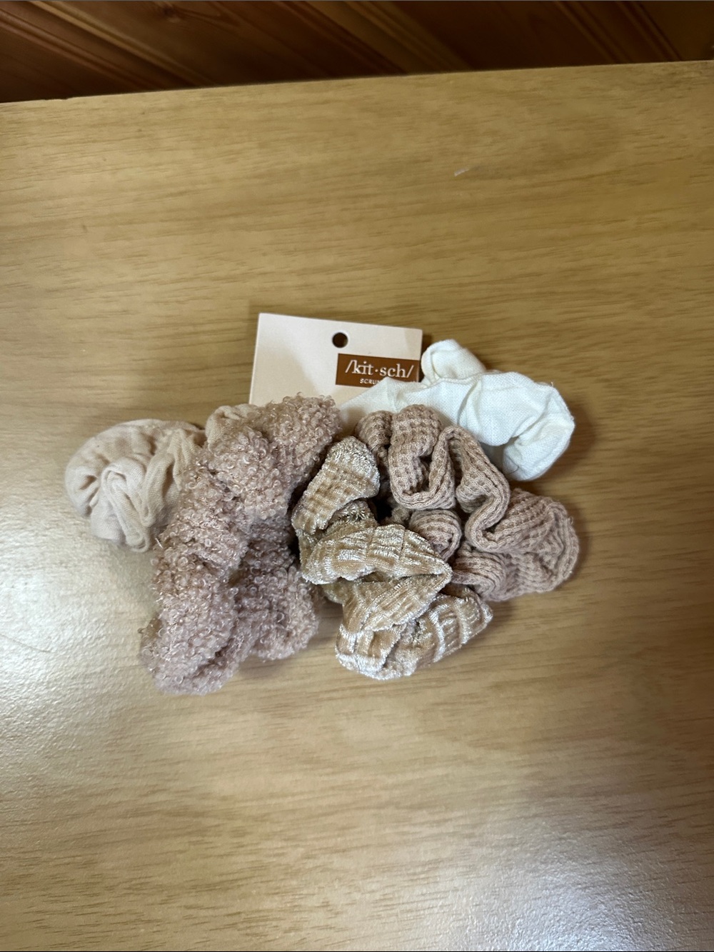 Kitsch Assorted Textured Hair Scrunchies -Sand